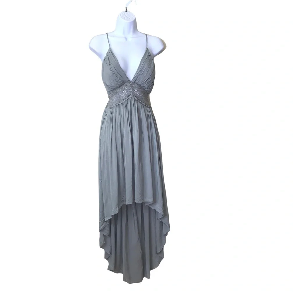 Miss Avenue Dress Hi-Low Gray Empire Waist Tie Back at Neck - Picture 13 of 13